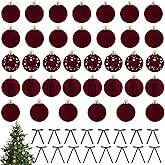 62PCS Burgundy Velvet Christmas Ornaments,Shatterproof Burgundy Flocked Ornaments for Xmas Tree Decorations Included 36PCS Christmas Balls and 26 PCS Velvet Bows