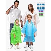 SANXINHT Disposable Rain Poncho Family 10 Pack for Adults & Kids with Hood - 2X-Thicker for Theme Parks, Travel & Outdoors