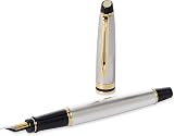 Waterman Expert Fountain Pen Stainless Steel 23k Gold Trim Fine Nib Gift Box view 2