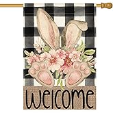 AVOIN colorlife Easter House Flag 28x40 Inch Double Sided Outside, Rabbit Ears Spring Welcome Yard Outdoor Decoration