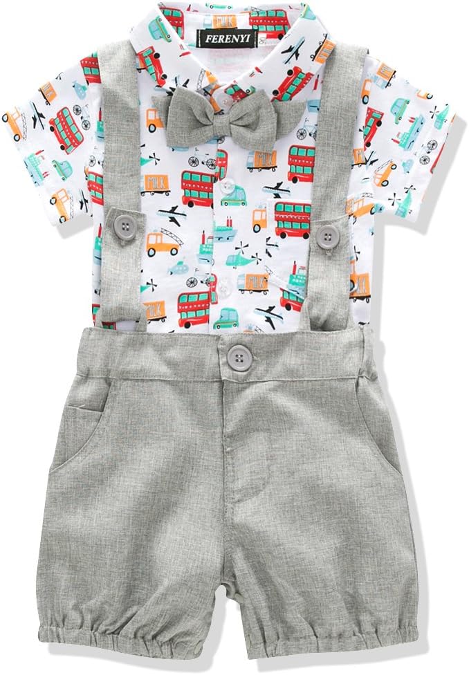 FERENYI US Baby Boys Bowtie Gentleman Romper Jumpsuit Overalls Rompers (0-6 Months, Gray 7)