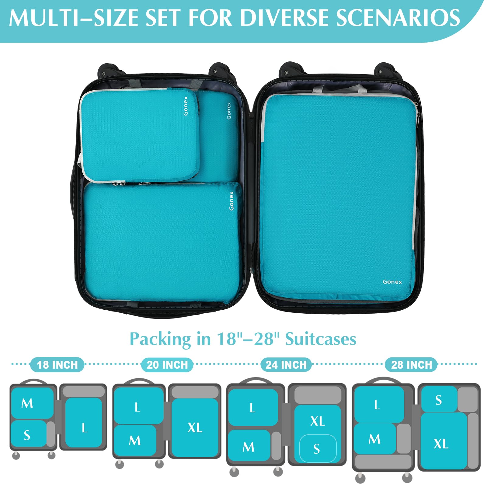 Gonex Compression Packing Cubes, 3pcs/4pcs Expandable Storage Travel Luggage Bags Organizers