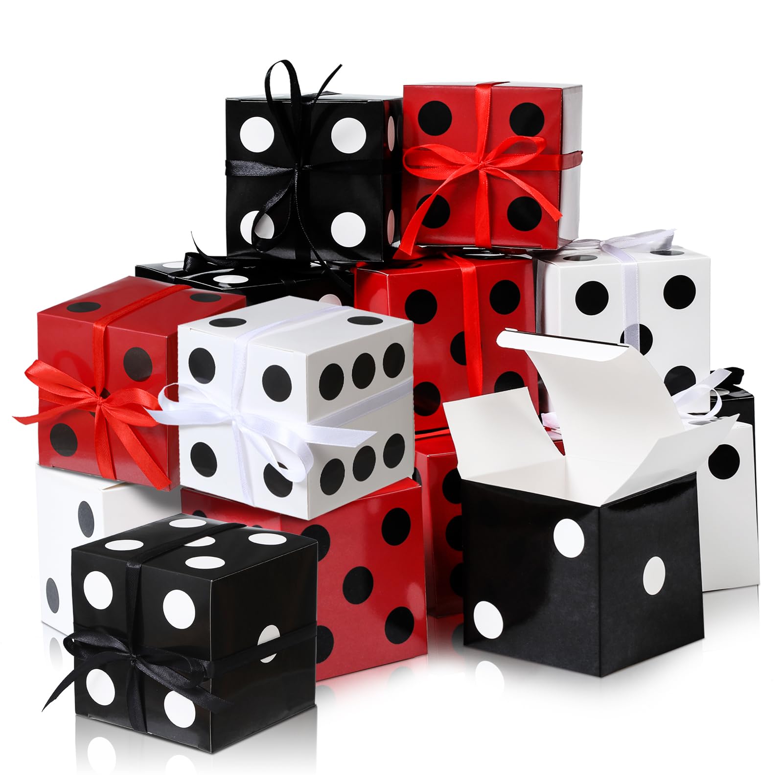 Photo 1 of 50 Pcs Dice Favor Boxes 4 x 4 x 4 Inch Casino Party Decorations Game Night Decorations Casino Themed Party Goodie Boxes 