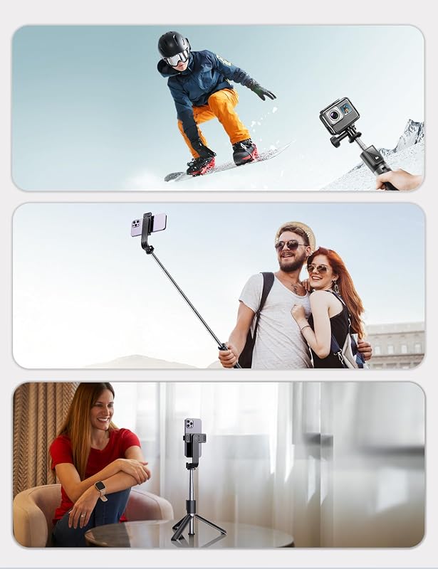 Bastone Selfie Treppied 106CM, ANXR Treppiede Smartphone con Telecomando Staccabile Compatibile con iPhone 15 14 13 Samsung Android Gopro