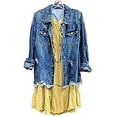 CHARTOU Women's Casual Distressed Long Sleeve Button Down Shirt Ripped Denim Jacket Jean Coat