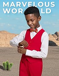 Marvelous World Boys Suits Christmas Red Slim Fit