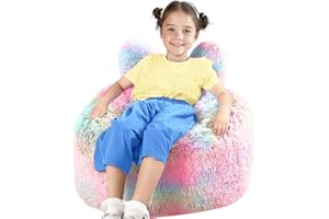 Aodenge Bean Bag Chair for Kids with Plush Faux Fur Cover, 2.5FT Memory Foam Filled Bean Bag for Teens & Kids, Lazy Sofa for Living Room/Bedroom/Dorm, Rabbit-Ears Design