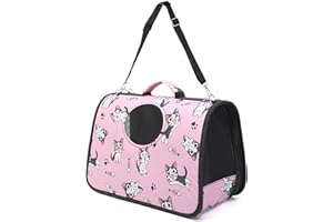 YIKANGHENG Pet Carrier with Shoulder Strap, 14 Inch x 9.4 Inch x 7 Inch Foldable Pink Breathable High Strength Oxford for Less Than 4.4 Pound Dog and Cat (Small)