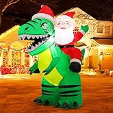 COMIN 6 FT Christmas Decorations Outdoor Inflatables Santa Claus Riding Green Dinosaurs Blow ups with Built-in LEDs for Yard Party Lawn Decor