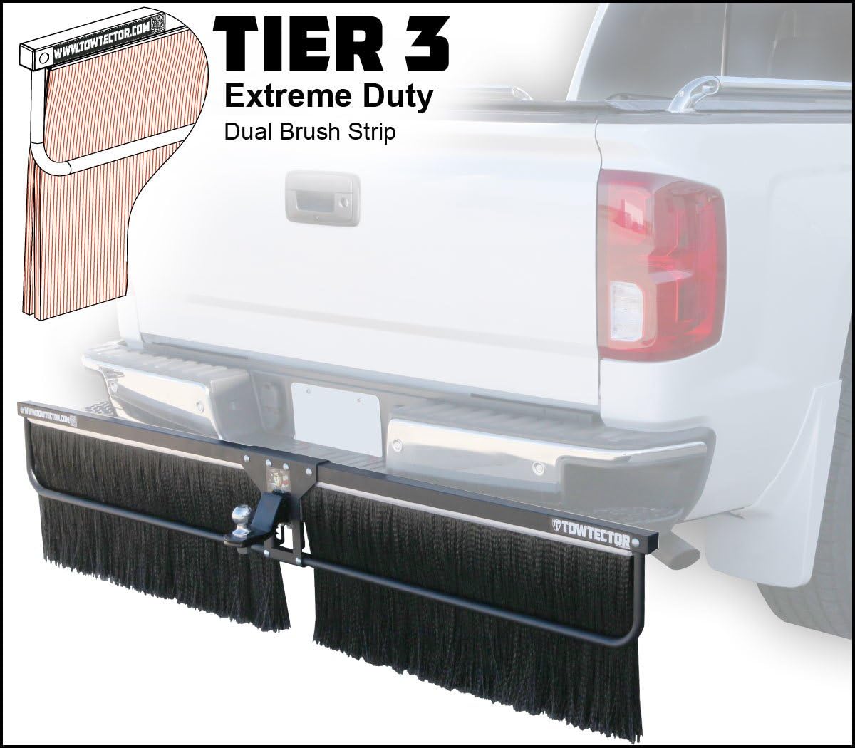 Towtector Tier 3 Mud Flap 27814-T3 Extreme Duty Dual Brush Strip - 78" Wide 14" Tall for 2" Hitch Receiver (Wall Mount Bracket NOT Included)