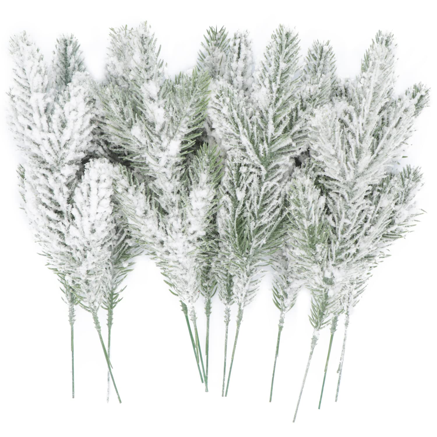 Photo 1 of 14 Pcs 10Inch Artificial Flocking Pine Picks Snow Forest Artificial Pine Needles Branches Christmas Fake Greenery Tree Branches DIY Leaves for Christmas Wreaths Garden Party Holiday Decor (14, White)