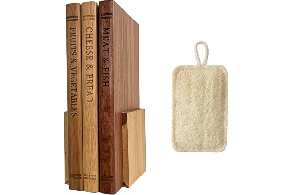 HiSnug Book Cutting Board Set, Kitchen Wood Chopping Boards Look Like Books | with Stand, Crack-Resistant Natural Finish Boar