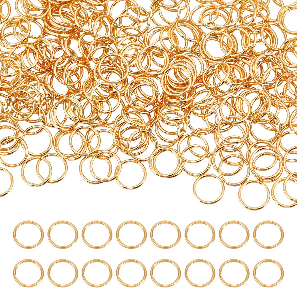 Beebeecraft 1 Box 300Pcs Open Jump Rings 18K Gold Plated Brass Single Loop 7mm Single Loop Small Circle Frames Key Chain Connector for Bracelet Necklace Jewelry Making