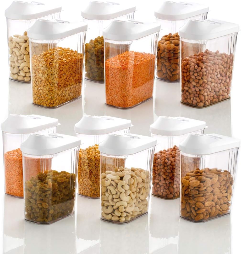 Machak Easy Flow Plastic Kitchen Storage Jars & Container Set, Transparent (12, 1500ml)