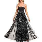 YHHOWEP Women's Sparkly Prom Gowns Glitter Sequin Tulle A Line Long Formal Evening Gown Dresses High Waist Maxi Party Dress