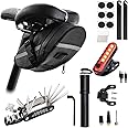 AaiLucky Bike Repair Tool Kit with Mini Bicycle Pump, Bicycle Saddle Bag with Tail Light, 16-in-1 Bike Multitool, Bicycle Tire Repair Kit for Road MTB E-Bikes, Large Capacity Bike Set Pack Bag