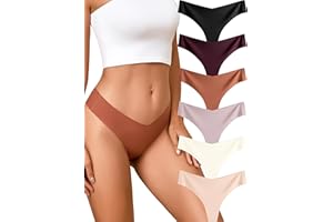 READY TO LOVE Underwear Womens Seamless Thongs Sexy Lingerie No Show Panties V-Waisted Ladies Tangas for Yoga Leggings 6 Pack