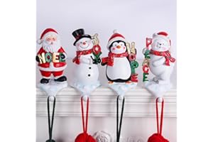 XENTUMI Stocking Holders for Mantle, 3D Stocking Holders, Christmas Stockings Holder Set of 4, Fireplace Stocking Hanger Hooks for Christmas Mantel Decoration