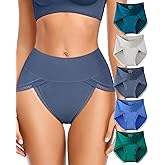 UMMISS Cotton Underwear for Womens High Waisted Slight Tummy Control High Cut Panties Full Coverage Ladies Briefs 5 Pack