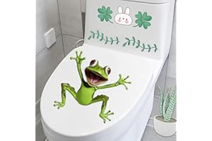 Bonfage Frog Butterfly Flower Toilet Cover Sticker Decals,Fish Bird Flower Leaf Waterproof Toilet Lid Tank Seat Decals Cistern Self-Adhesive Bathroom Wall Sticker, White