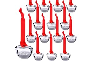 PINKXHY 45 Pieces Believe Bell Ornament for Christmas Tree Sleigh Bell with Ribbon Xmas Party Home Decoration 1.5 inch (Silver)