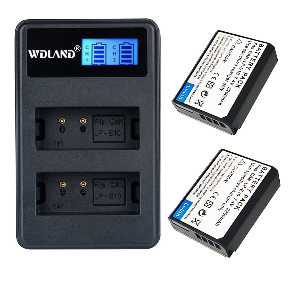WDLAND Canon Battery Pack LP-E10 Replacement Battery with Dual Charger, Li-Ion Power Battery for Canon EOS Rebel T3, T5, T6, EOS 1100D, EOS 1200D, EOS 1300D, Kiss X50, Kiss X70
