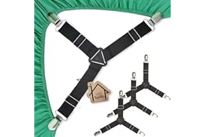 Tuyeabc Bed Sheet Holder Straps, Adjustable Elastic Bedsheet Fasteners, Mattress Corner Sheet Clips Stays Keepers, Fitted Sheet Straps, Upgraded Non-Slip Stability Triangle Buckle, Easy to Install