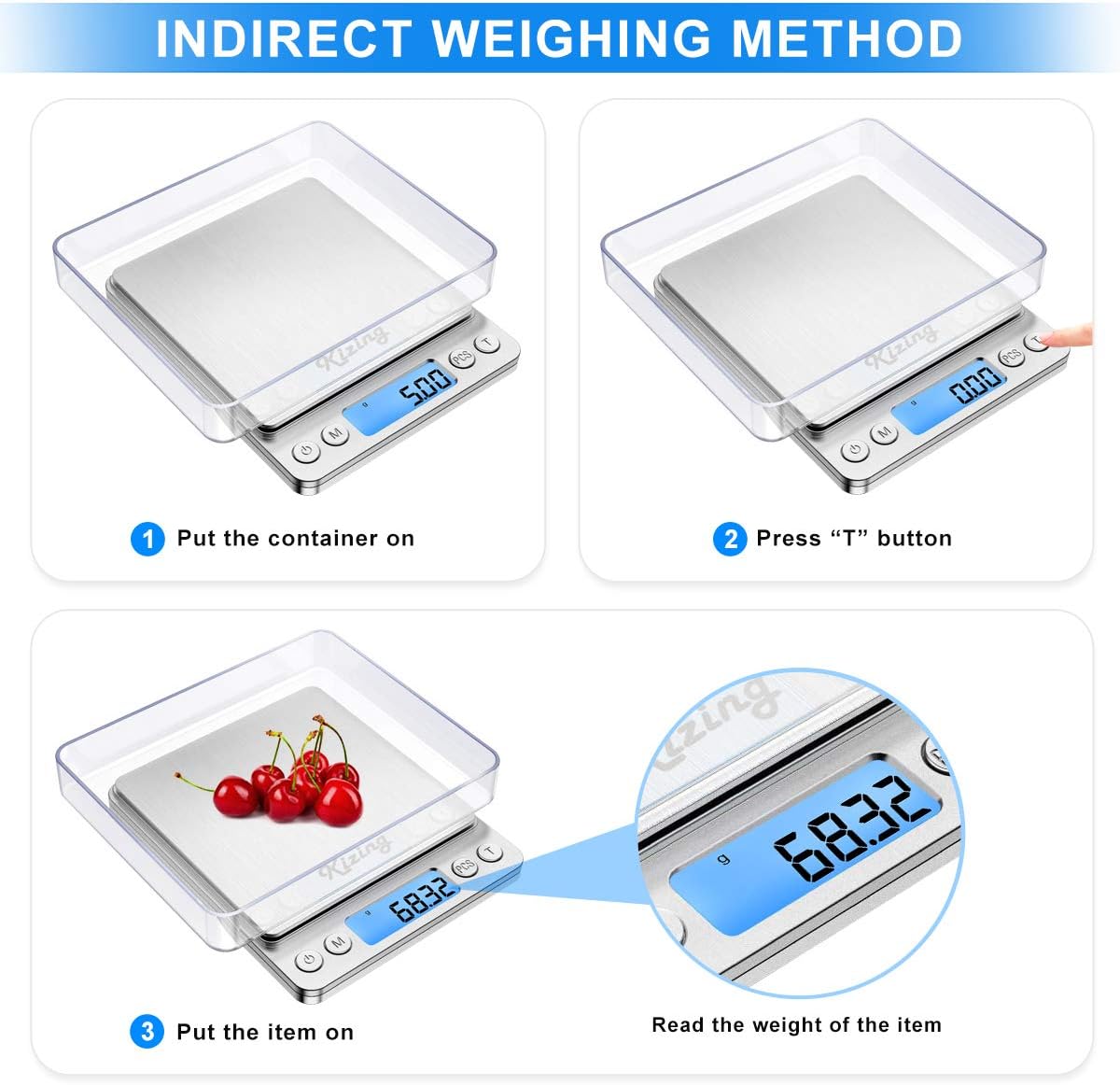Kizing Digital Kitchen Scale, 500g/0.01g Small Pocket Jewelry Scale, Cooking Food Scale with Backlit LCD Display, Food Scales Digital Weight Gram and Oz, Stainless Steel, Battery Included, Silver: Kitchen & Dining