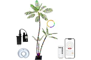 SOSHOT 6FT Lighted Artificial Palm Tree with Three Trunks and 212 LED Lights with Remote Control and App Waterproof for Tiki Bars, Patios,Beaches,Yards Pool, Cruise Party-Warm White to Multicolor