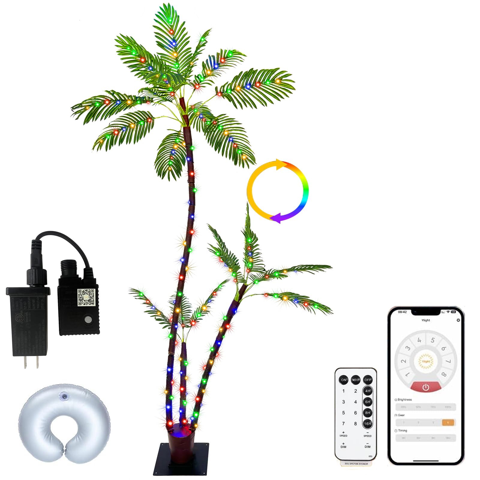 Photo 1 of SOSHOT 6FT Lighted Artificial Palm Tree with Three Trunks and 212 LED Lights with Remote Control and App Waterproof for Tiki Bars, Patios,Beaches,Yards Pool, Cruise Party-Warm White to Multicolor