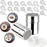 Mauts-inus 2 Pack Chocolate Shaker Powdered Sugar Shaker Duster 16 Coffee templates Set for Cream,Powdered Sugar,Cocoa,Cappuccino,for Kitchen,Drinks,Baking (18)