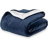 Berkshire Blanket-Sherpa Fleece Blanket, Warm and Soft Loftmink Reversible Blanket for Bed, Sofa and Travel, Dress Blues, 60 in x 90 in