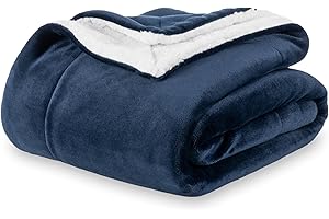 Berkshire Blanket-Sherpa Throw Blanket, Warm and Soft Loftmink Reversible Throw for Couch, Sofa and Travel, Dress Blues, 50 in x 60 in