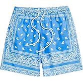 Floerns Men's Boho Paisley Graphic Print Drawstring Waist Essentials Summer Bandana Shorts with Pocket