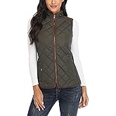 Dilgul Women's Quilted Vest Stand Collar Trendy Lightweight Zip Padded Vest with Pockets