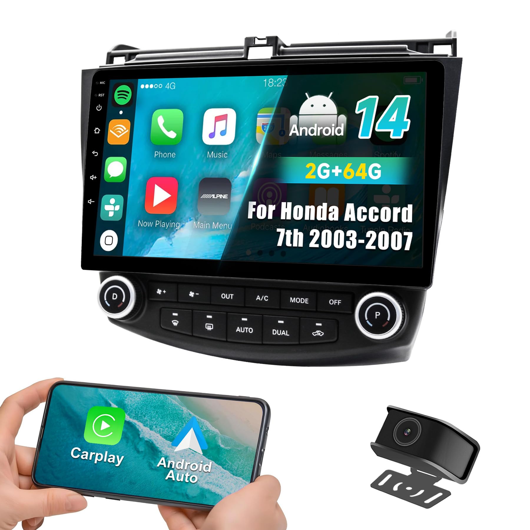 Photo 1 of Car Radio Stereo for Honda Accord 7th Gen (2003-2007) Android 14 2GB+64GB Wireless CarPlay & Android Auto, 10-Inch IPS Touchscreen, Bluetooth WiFi GPS Navi, FM/AM, Backup Camera, SWC