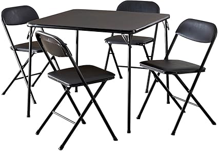 black folding table and chairs set