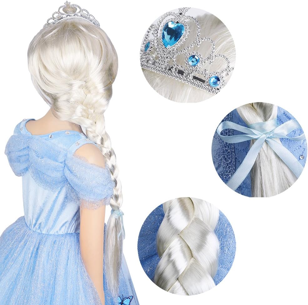 Vicloon 9 Set Dress Accessories, Gloves, Upgrade Princess Tiara Braid Wand, Necklace, Ring, Earrings - Image 3