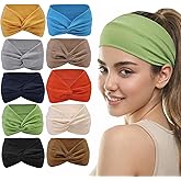 HFZRZFH 10Pcs Wide Boho Headbands for Women and Girls, Twisted Knot Design, Large Turban Style Hair Wraps, Non-Slip Stretchy Sport Workout Yoga Gym Running Headbands