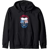 American Hipster US Flag Bearded Skull Sunglasses Patriotic Zip Hoodie