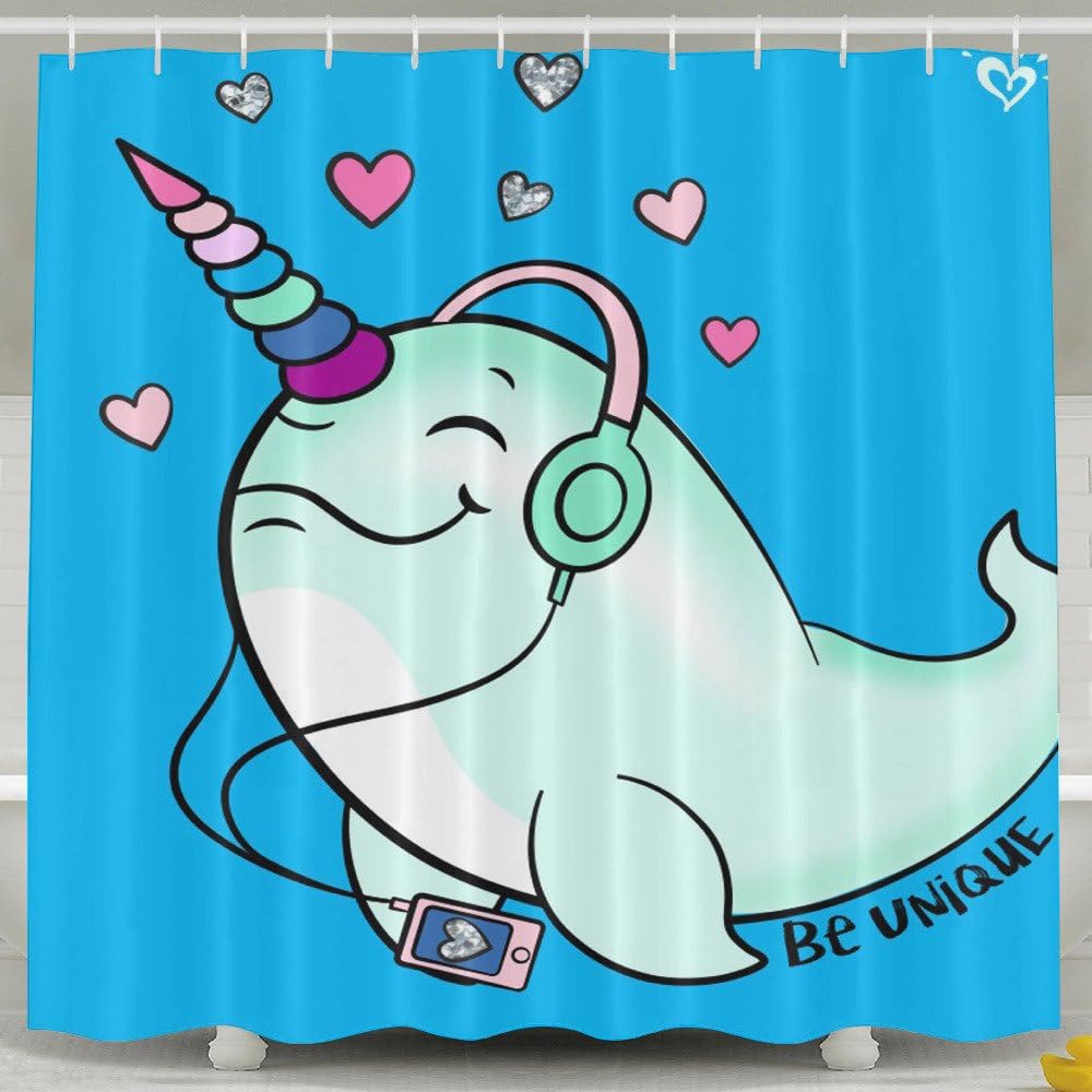 Here's To Cool Narwhals Who Give New Meaning To Traveling In Pods Shower Curtain Fabric Bathroom Shower Curtain Set,72x60 Inch