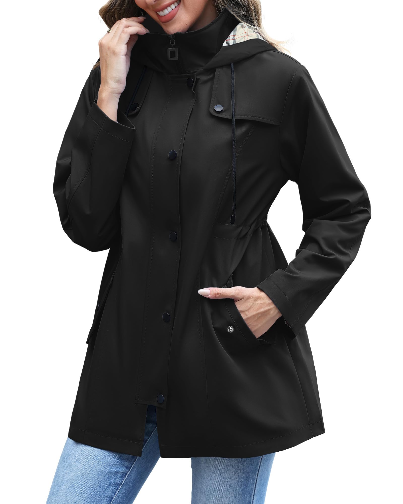 Photo 1 of ***(STOCK PHOTO FOR REFERENCE ONLY/ DENIUM)***RUMIA Raincoat Women Waterproof Long Hooded Trench Coats Lined Windbreaker Jackets for Women 2025 Black XL