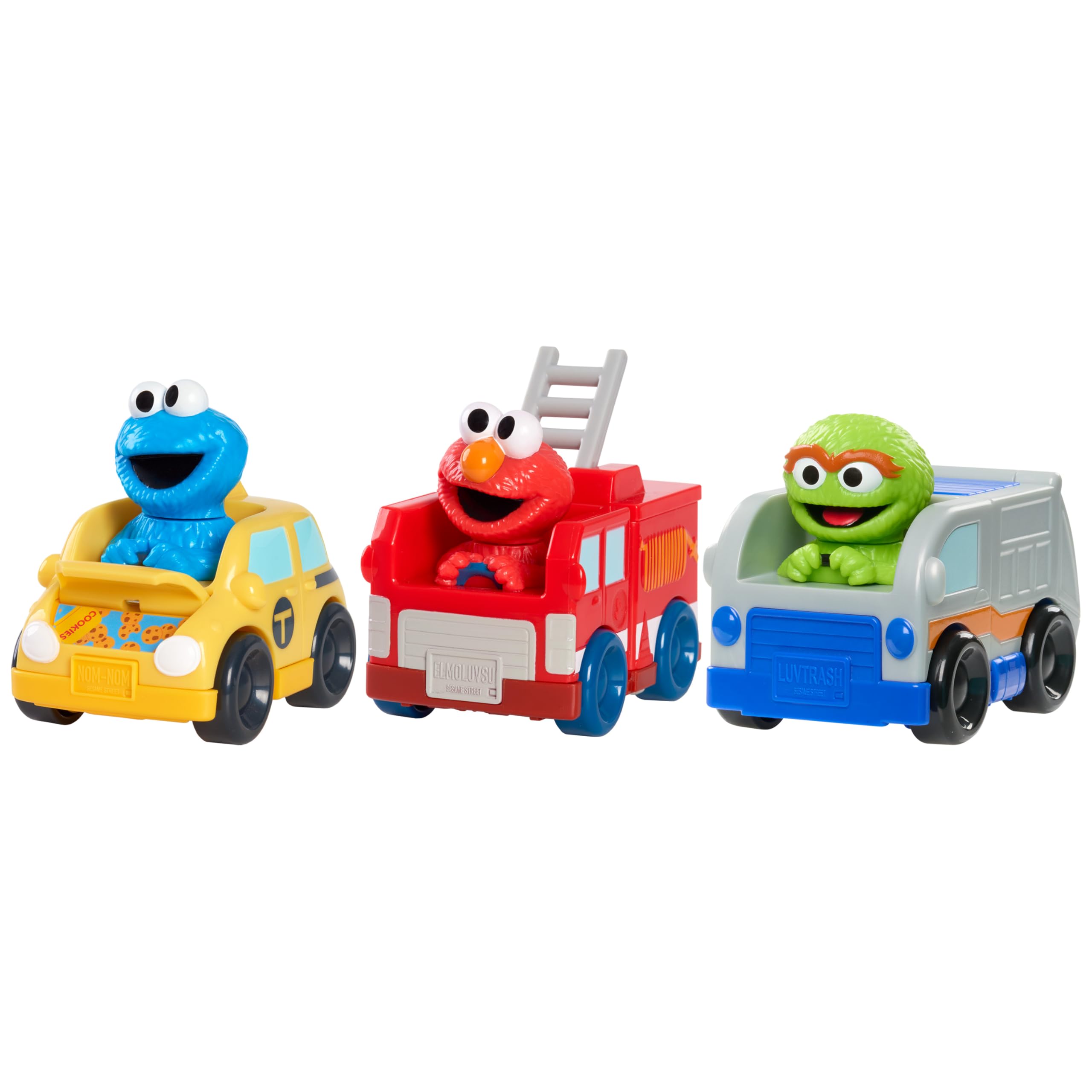 SESAME STREET Twist and Pop Wheelies 3-Pack Preschool Toy Vehicles, Includes Elmo, Cookie Monster, and Oscar, 3" Interactive Toy Cars for Fans, Boys, Girls, Kids, Ages 2 and Up by Just Play
