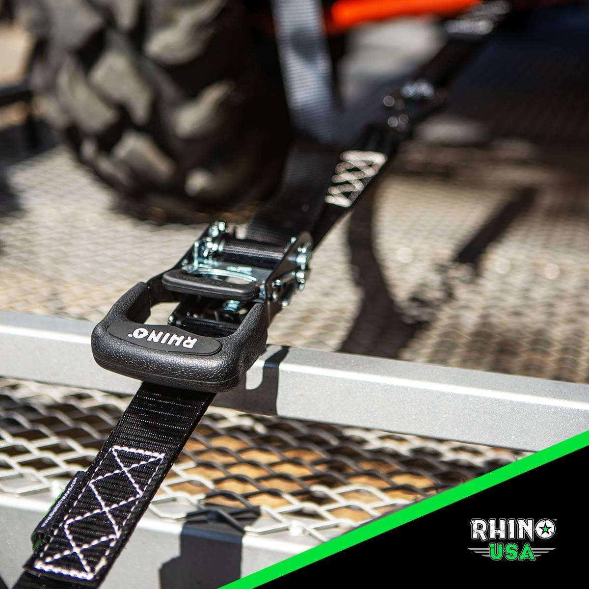 Rhino USA Ratchet Straps Heavy Duty Tie Down Set, 5,208 Break Strength - (4) Heavy Duty 1.6" x 8' Cargo Tiedowns with Padded Handles & Coated Chromoly S Hooks + (4) Soft Loop Tie Downs Strap (Black): Automotive