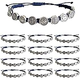12pcs St Benedict Bracelets Nature Color String Saint Benedict Rosary Bracelet Medalla De San Benito Catholic Gift For Men Women