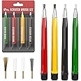 Pixiss Scratch Brush Pen Set With Replacement Tips, Fiberglass, Steel, Brass, Nylon, 5-inches Pen Style Prep Sanding Brush 4-