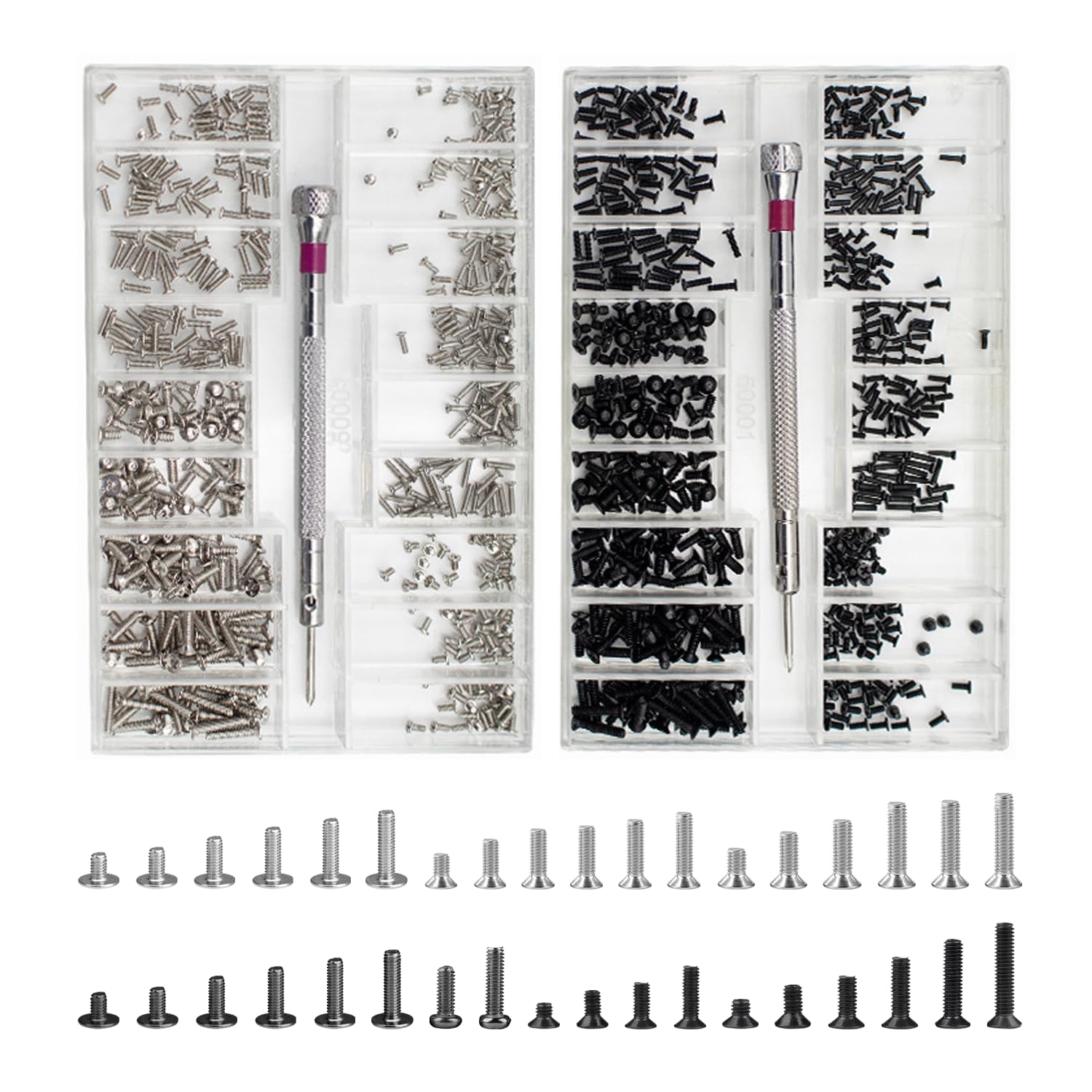 2 Small Screw Sets, Glasses Repair Kit, Glasses Parts, Stainless Steel Screws, Small Glasses Screwdriver Repair Kit, Suitable for Repairing Glasses, Watches, Computers, Etc. (Black, Silver)