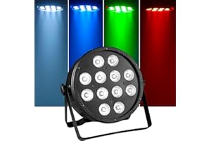 DJXFLI Par Lights for Stage Lighting 12 LED Par Can DJ Light RGBW Mixed Effect Sound Activated Fade Flash Strobe DMX Lighting for Event Party Show Wedding Festival Bar