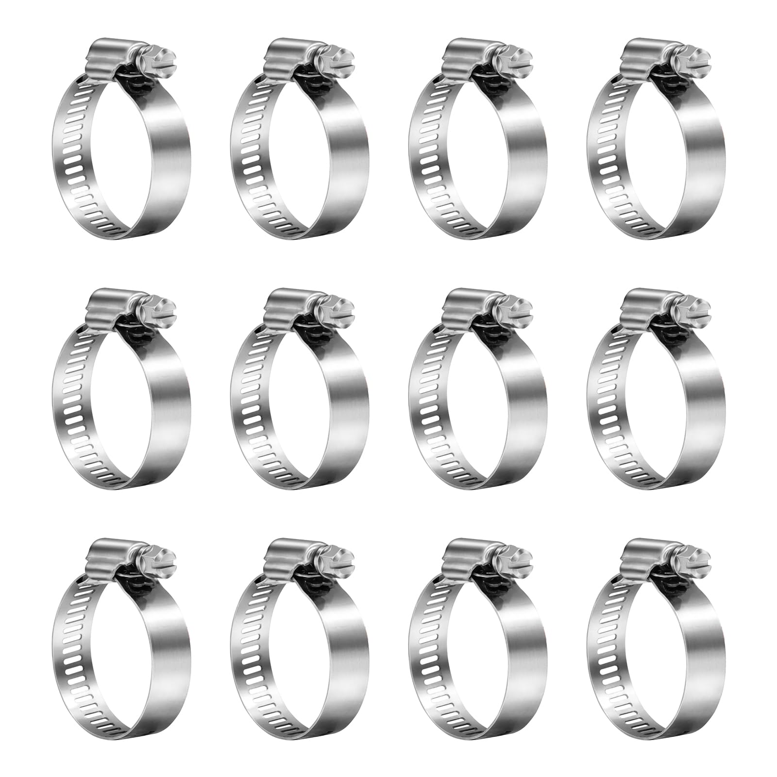 Photo 1 of XRPAOWA Hose Clamps, 304 Stainless Steel, 12 pcs/Pack, SAE 24 Worm Gear Hose Clamps Adjustable, 1-1/16-Inch-2-Inch(27-51mm)