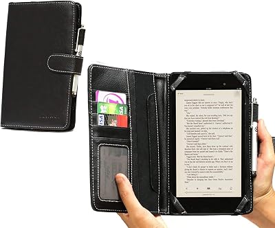 Navitech Black Leather Book Folio Case Cover & Stylus for Kindle Fire HD 7"